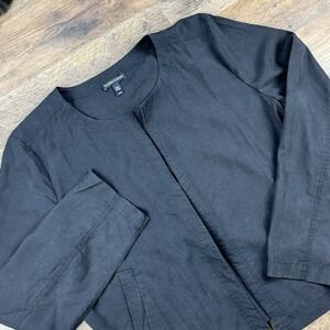 Eileen Fisher Jacket Womens Medium Black Open  Business Blazer Jacket